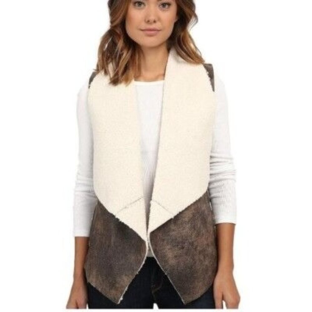 Jack By BB Dakota XS Brown Faux Suede & Sherpa Open Front Sleeveless Vest